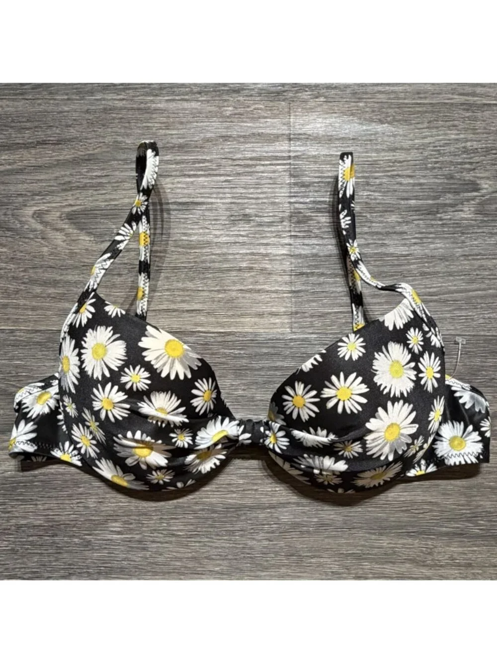 Daisy Print Padded Bikini Top S-M Adjustable Strap Hippie Festival Floral Retro